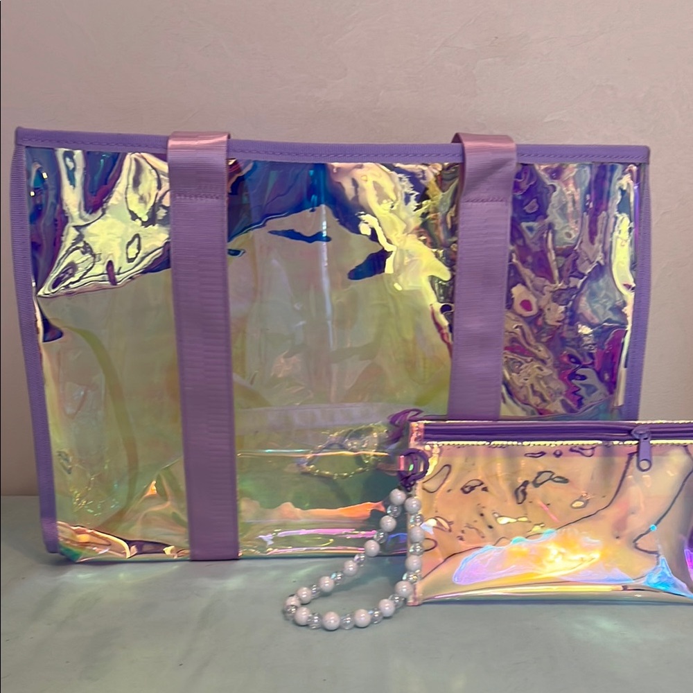 Colorful Iridescent Pool/Beach Bag with Zipper Pouch